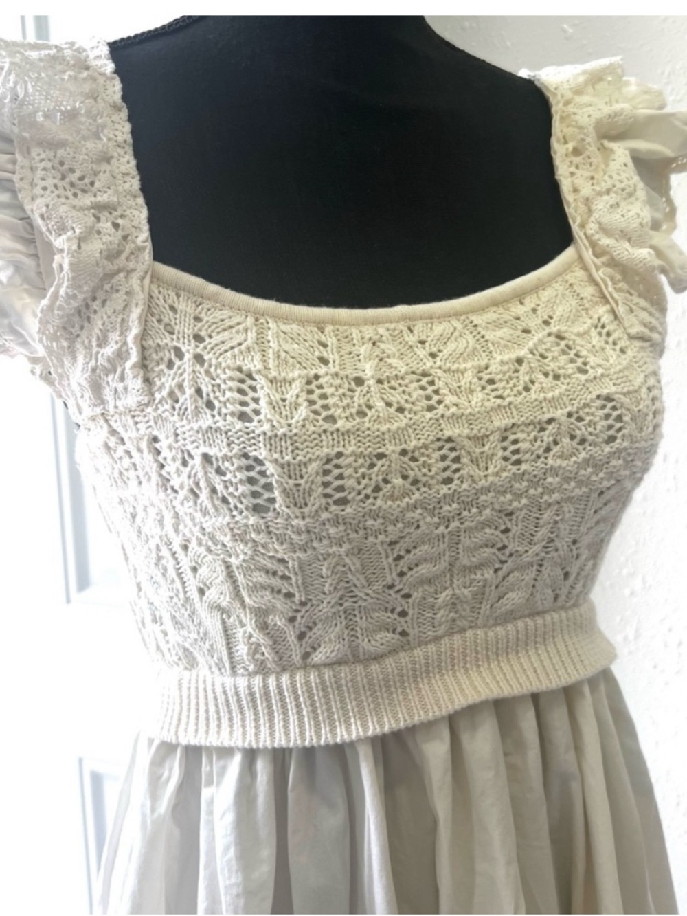 Cottagecore Romantic Crochet Collette Mini Sun Dress Ruffle Puff Sleeve Size S - Picture 5 of 6